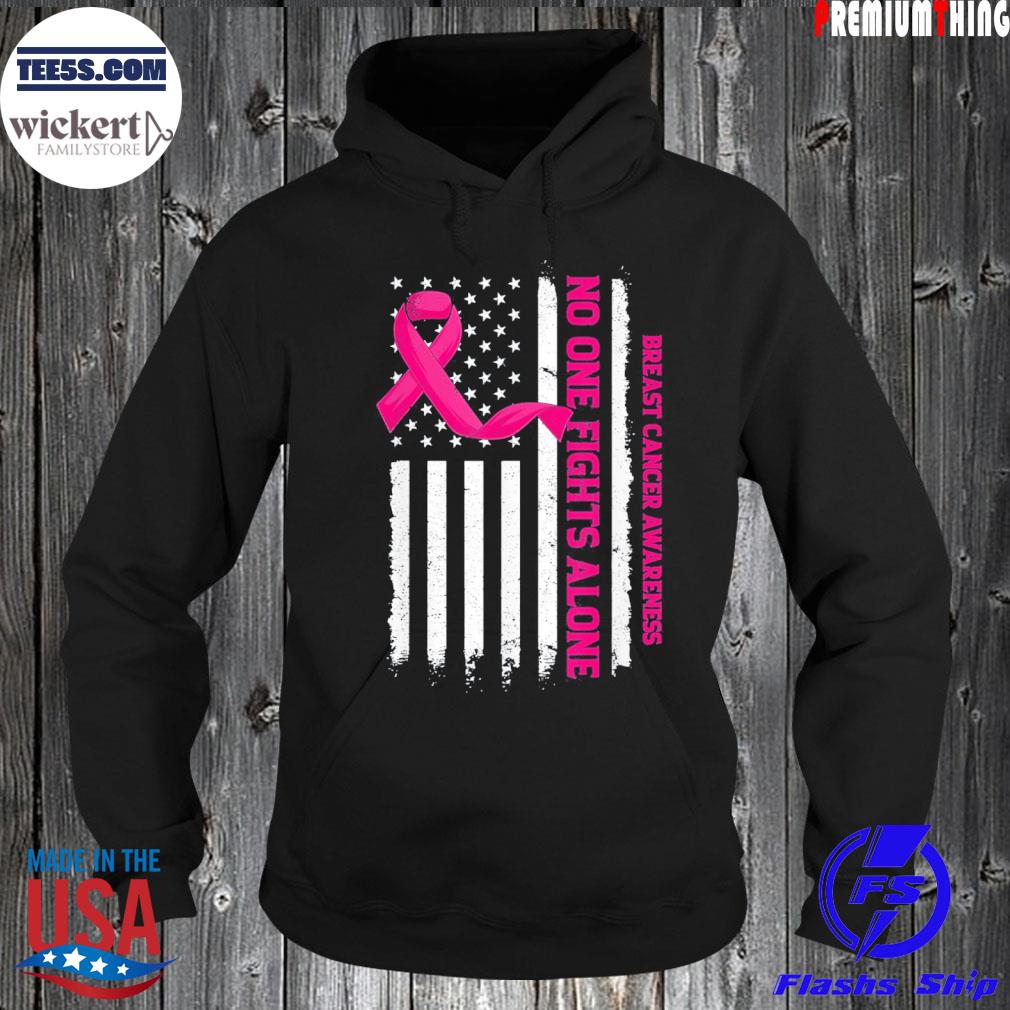 No one fights breast cancer alone us flag pink ribbon s Hoodie