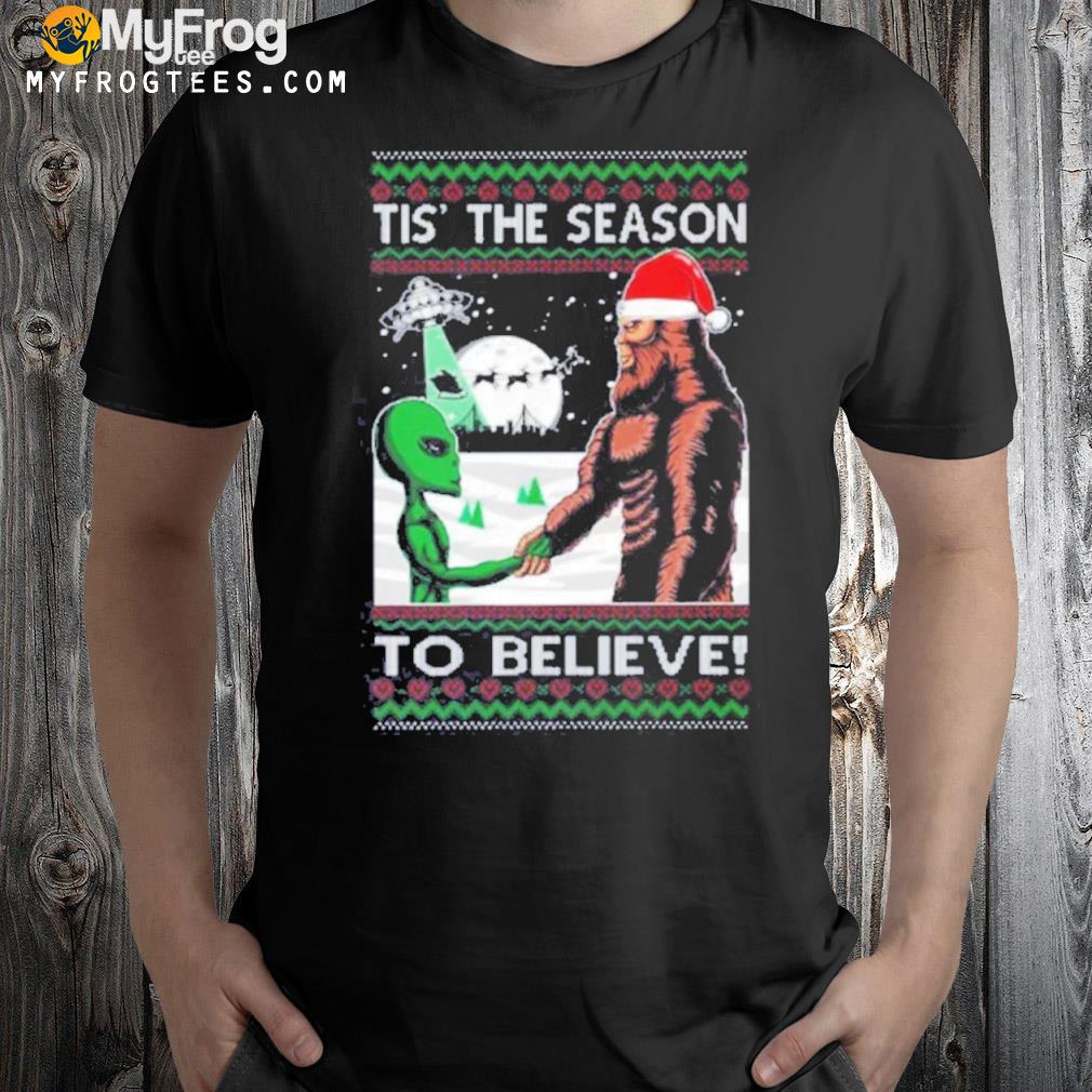 Bigfoot Tis' The Season to Believe in Conspiracies Aliens Ufo Ugly Christmas Sweater