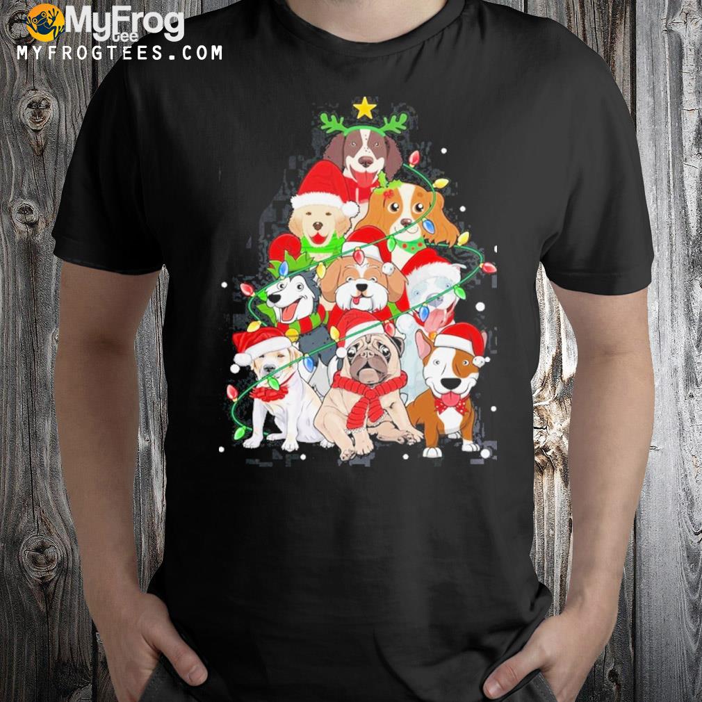 Bull retriever dalmatian Dachshund dogs tree light Ugly Christmas sweatshirt