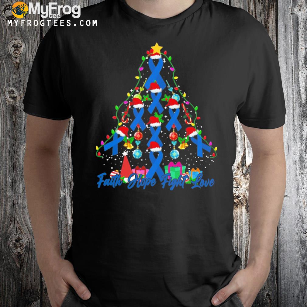 Colon cancer faith hope fight love tree christmas t-shirt