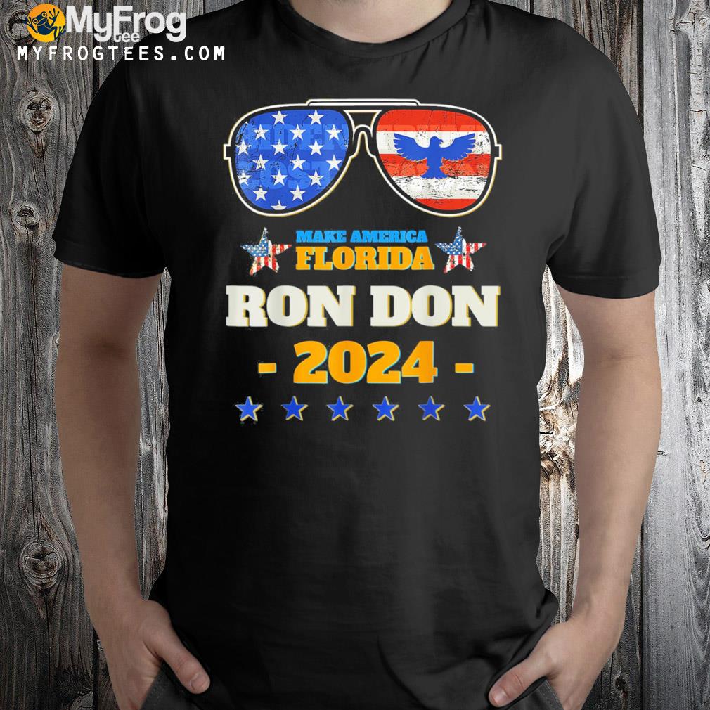 Trump DeSantis 2024 Ron Don 24 American Flag Sunglasses T-Shirt