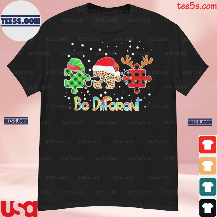 Be different Elf and reindeer autism awareness christmas shirt