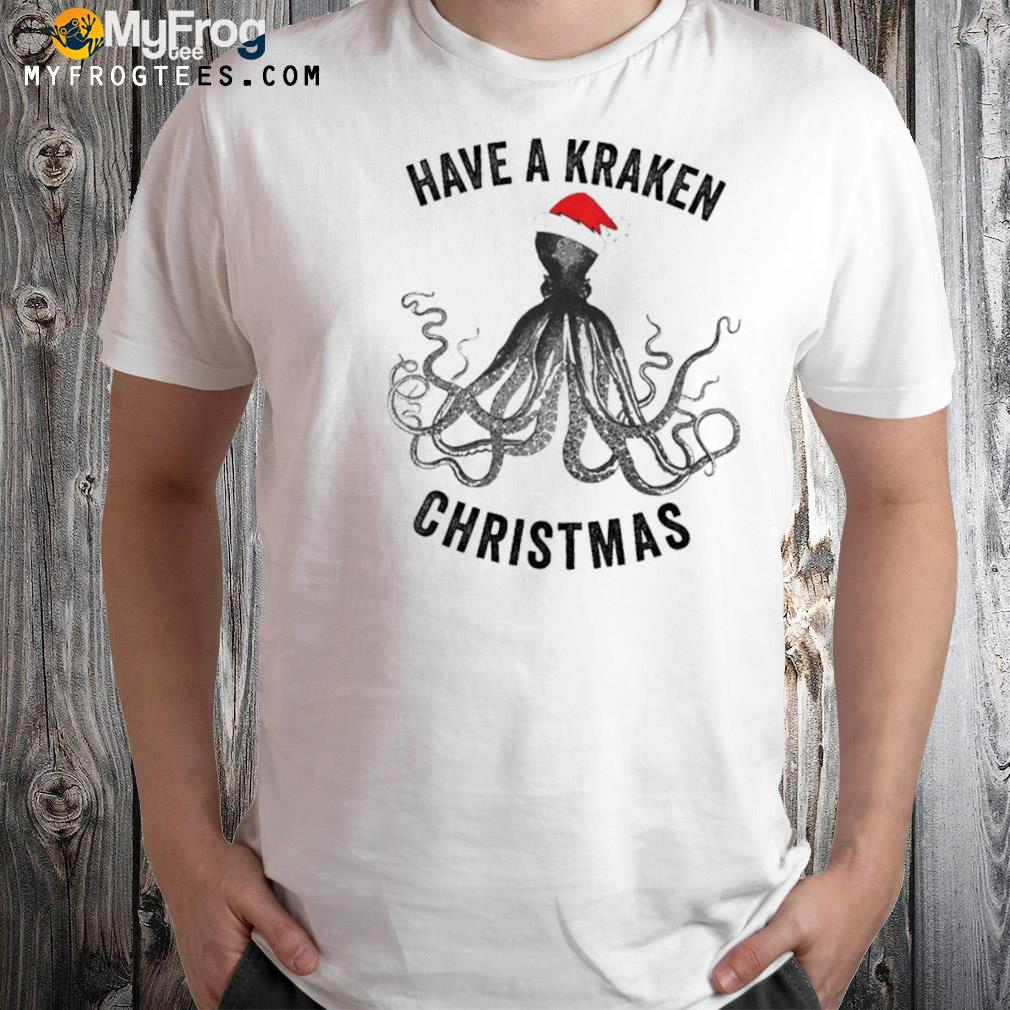 Have a kraken Christmas funny octopus in xmas santa hat ice hockey t-shirt