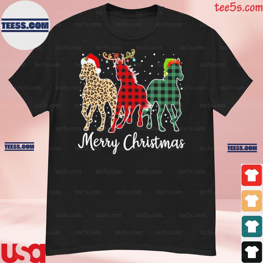 Merry Christmas leopard santa reindeer elf horse shirt