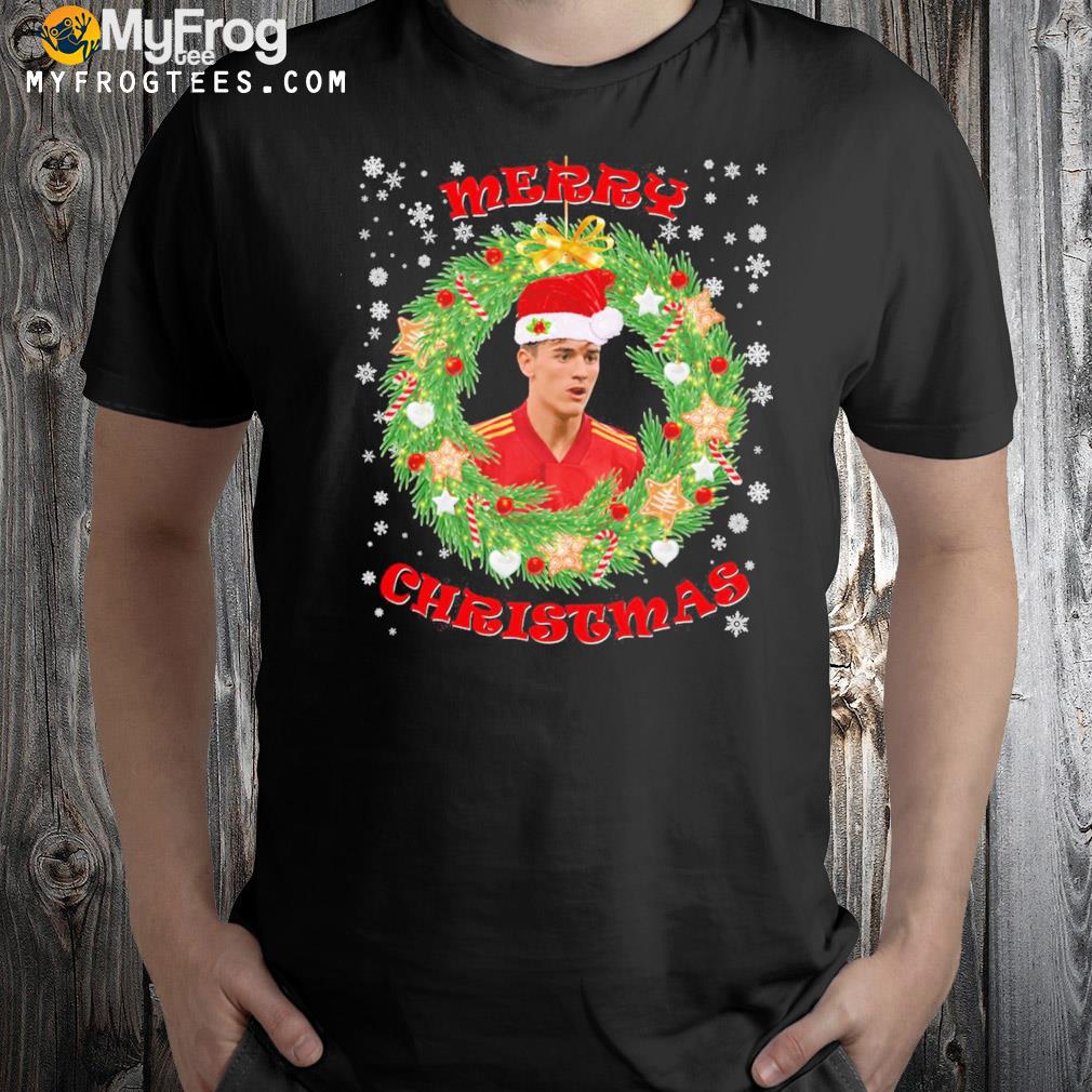 Merry xmas Pablo Gavi santa hat and Christmas wreath t-shirt