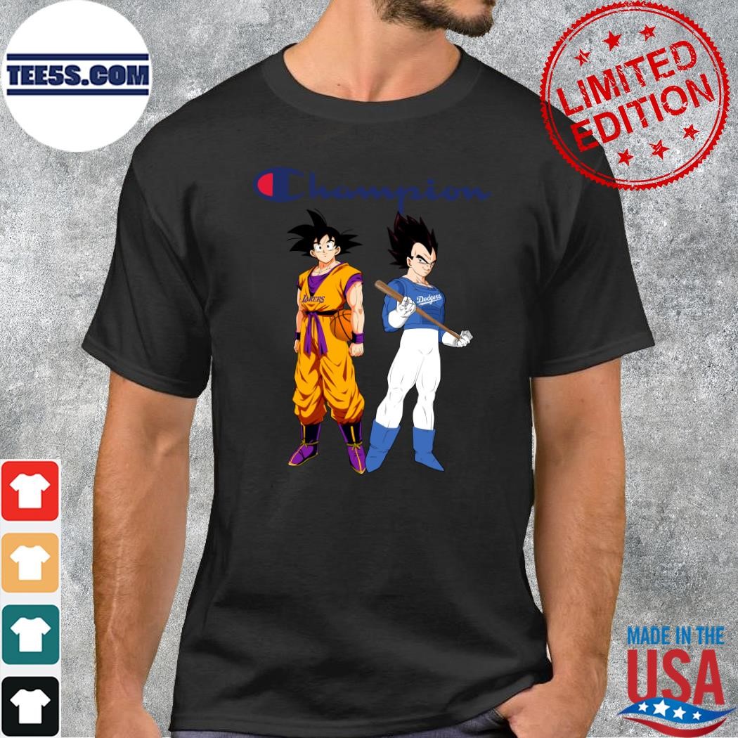 Son Goku And Vegeta Champions Los Angeles Dodgers And Los Angeles Lakers 2023 t-Shirt