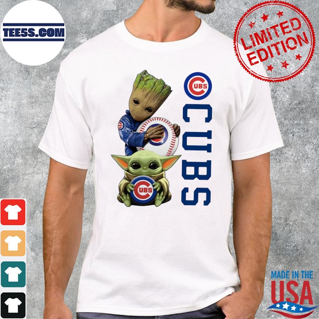 Design Baby Groot And Baby Yoda Hug Chicago CUBS Shirt