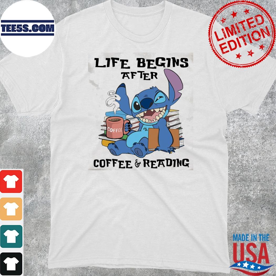 Baby stitch life begins after coffee and reading shirt