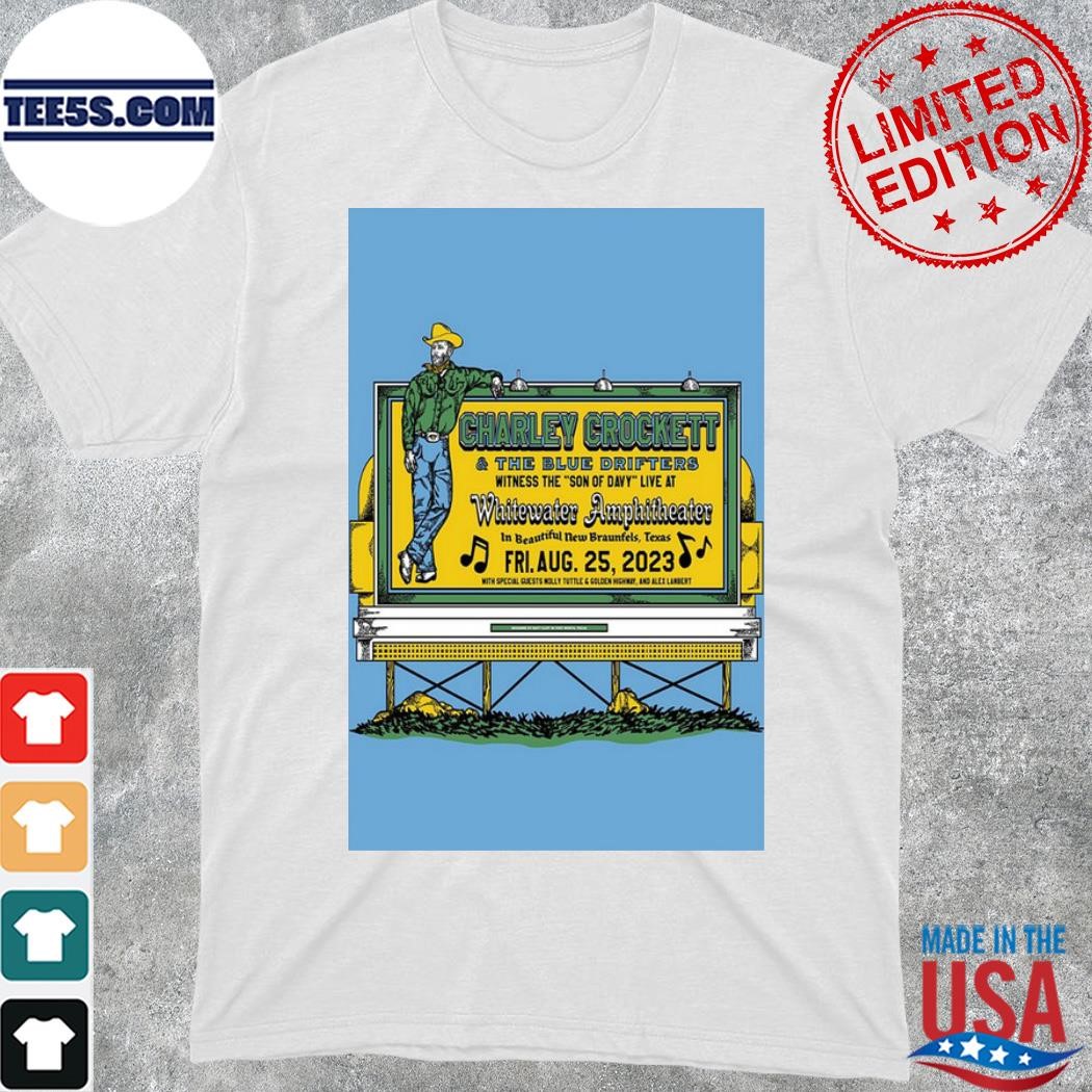 Charley Crockett August 25, 2023 WhiteWater Amphitheater, New Braunfels, TX Poster shirt