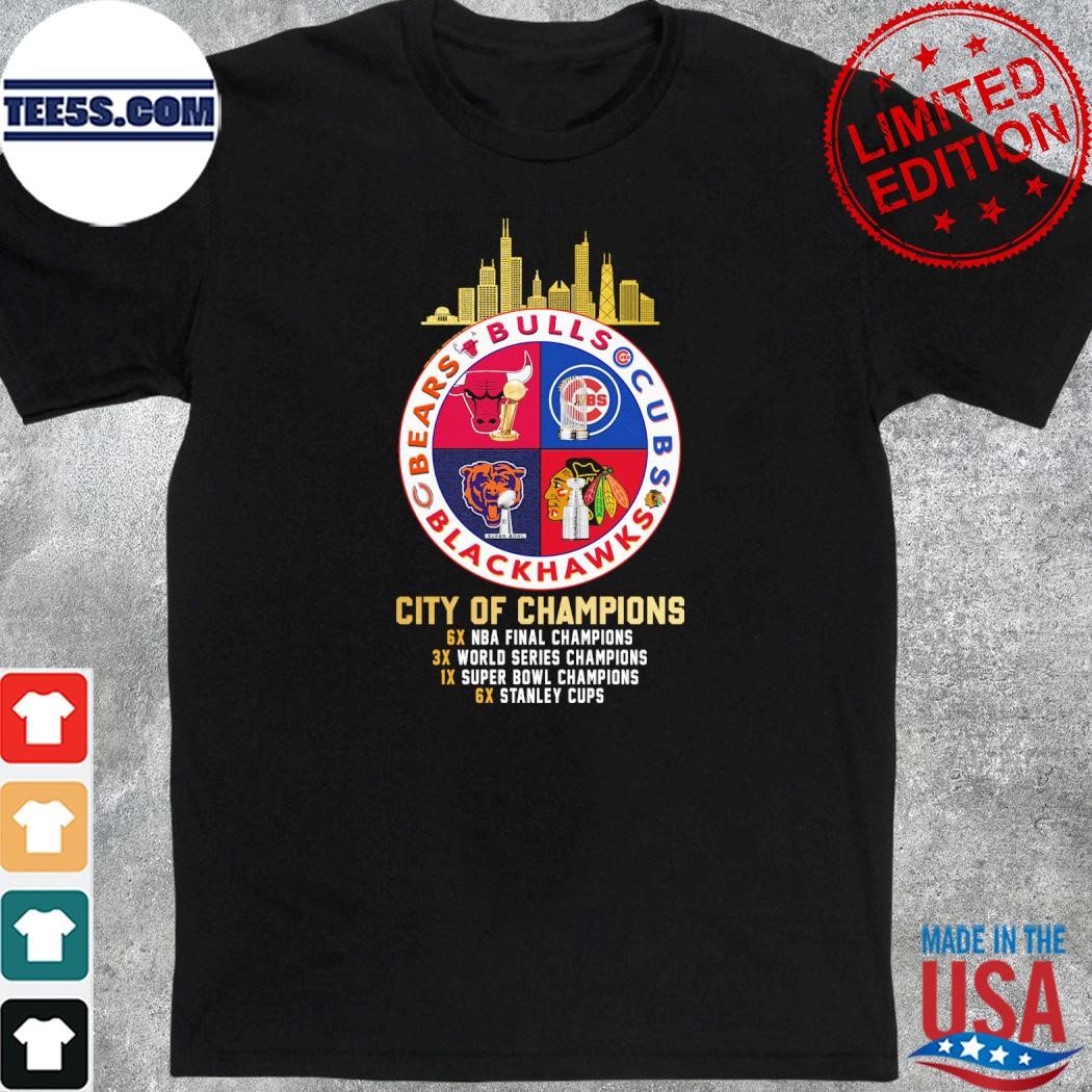 Chicago city bulls and cubs and blackhawks and bears city of champions shirt