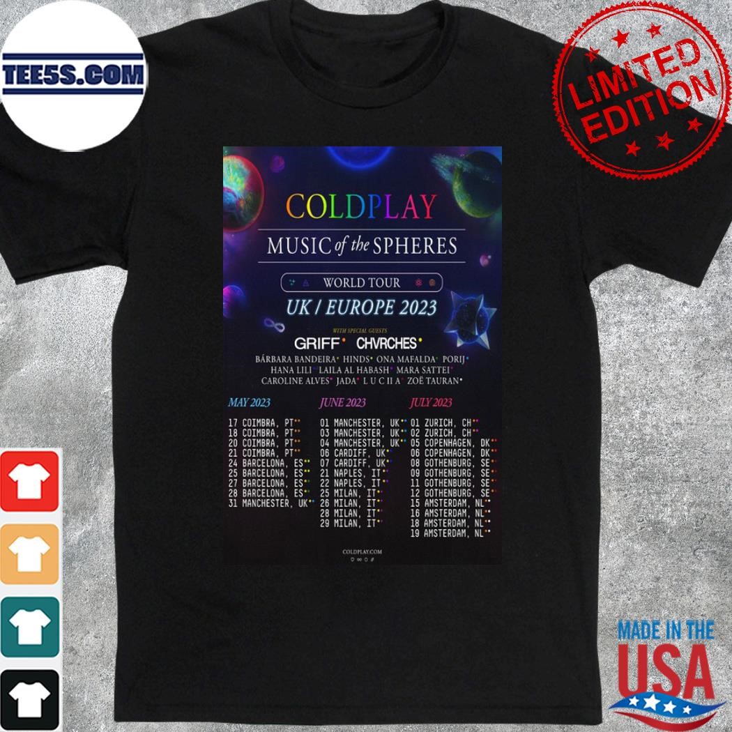 Coldplay tour uk european 2023 poster shirt