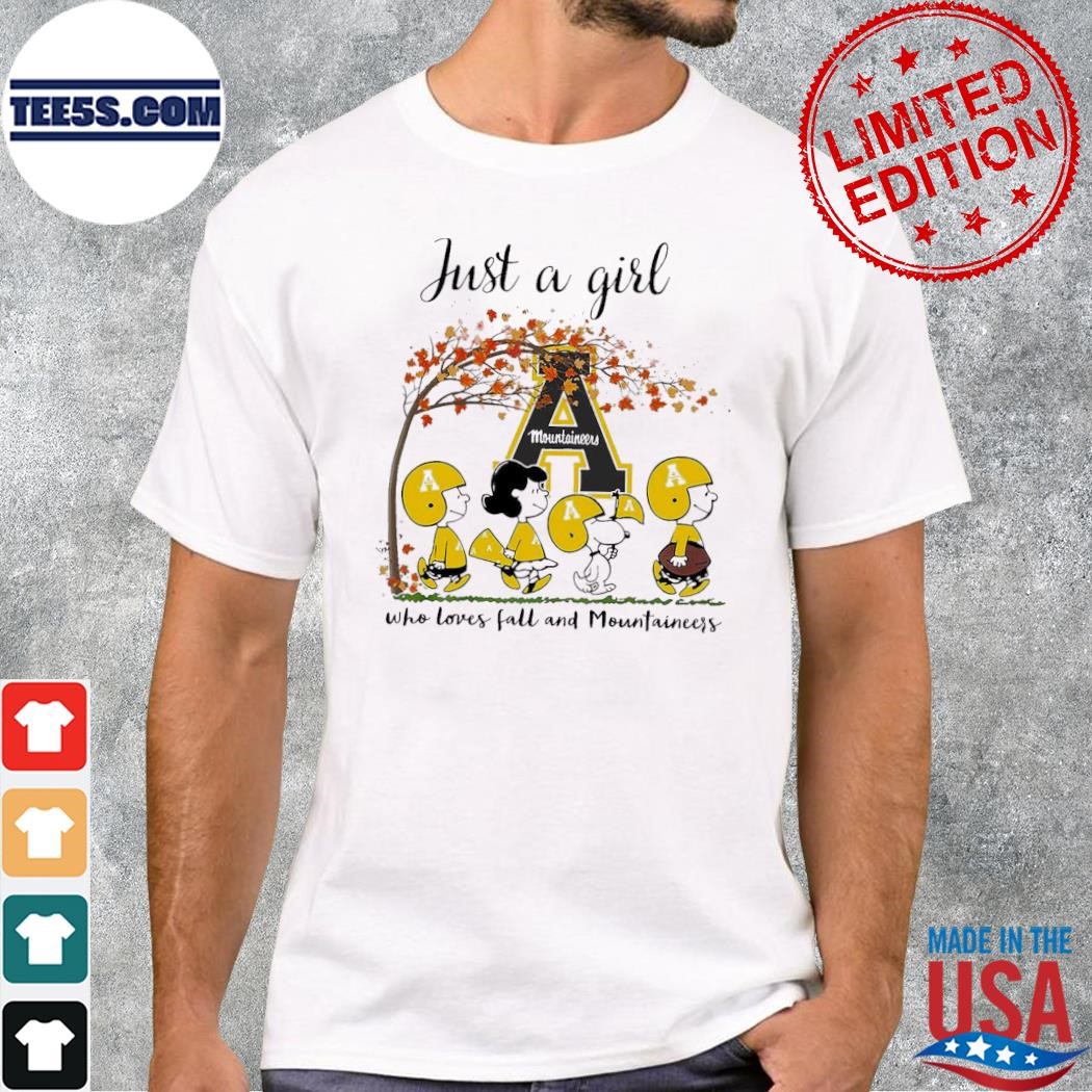 Just A Woman Who Loves Fall And Appalachian State Mountaineers Peanuts Cartoon T-Shirt