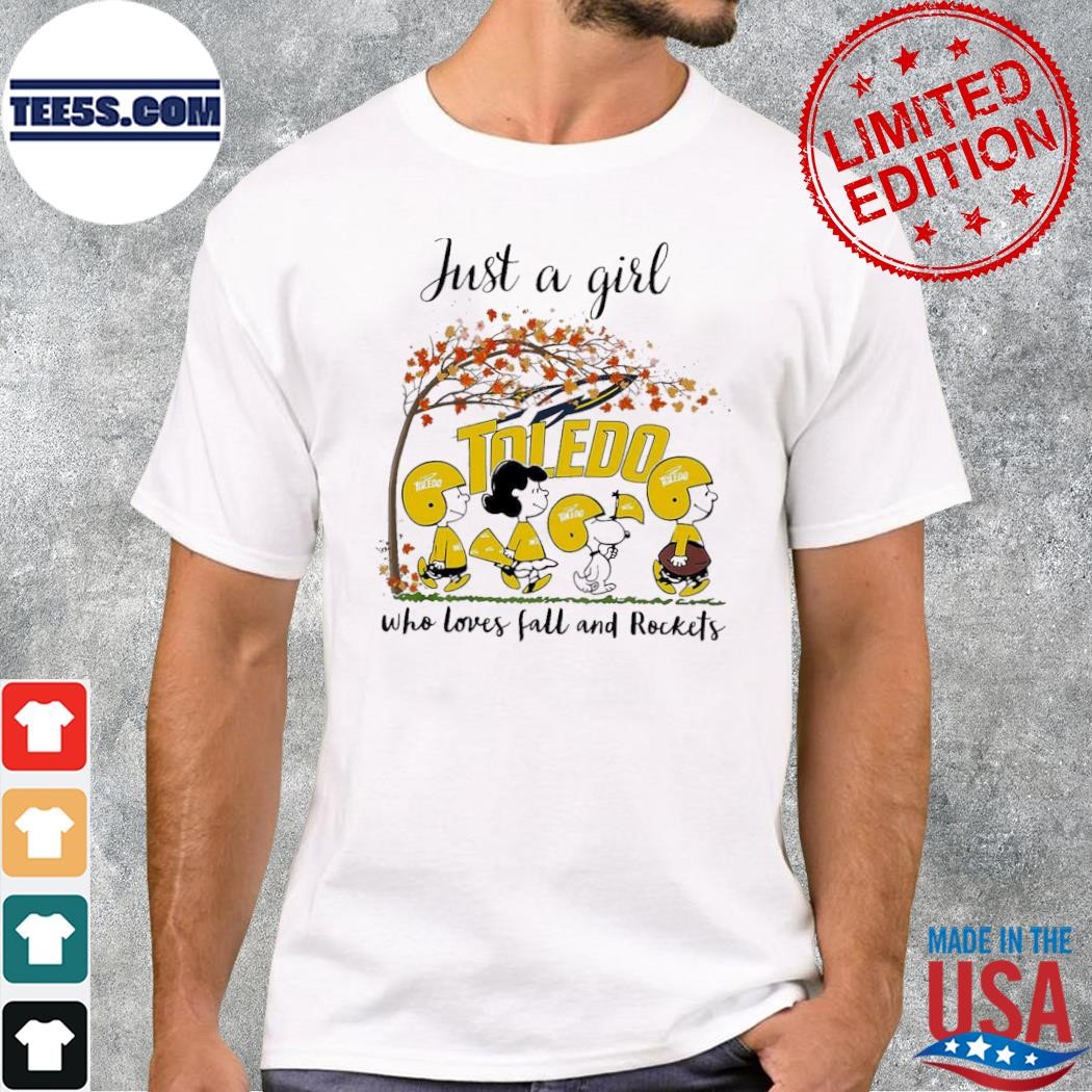 Just A Woman Who Loves Fall And Toledo Rockets Peanuts Cartoon T-Shirt