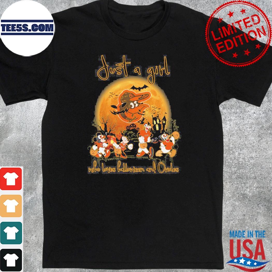 Just a girl who loves halloween and orioles mickey disney shirt