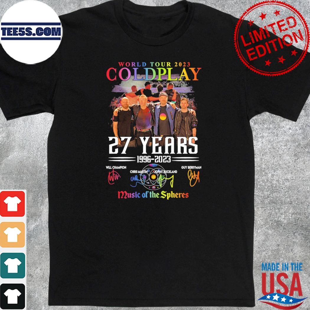 world tour 2023 coldplay 27 years 1996 2023 music of the spheres shirt