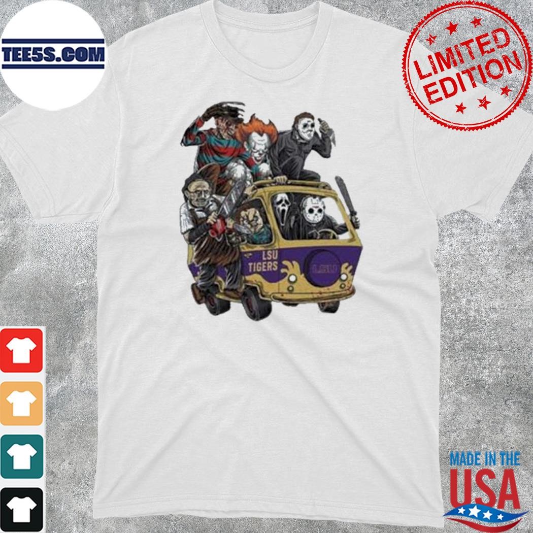 Official lsu tigers horror movies characters bus halloween 2023 shirt