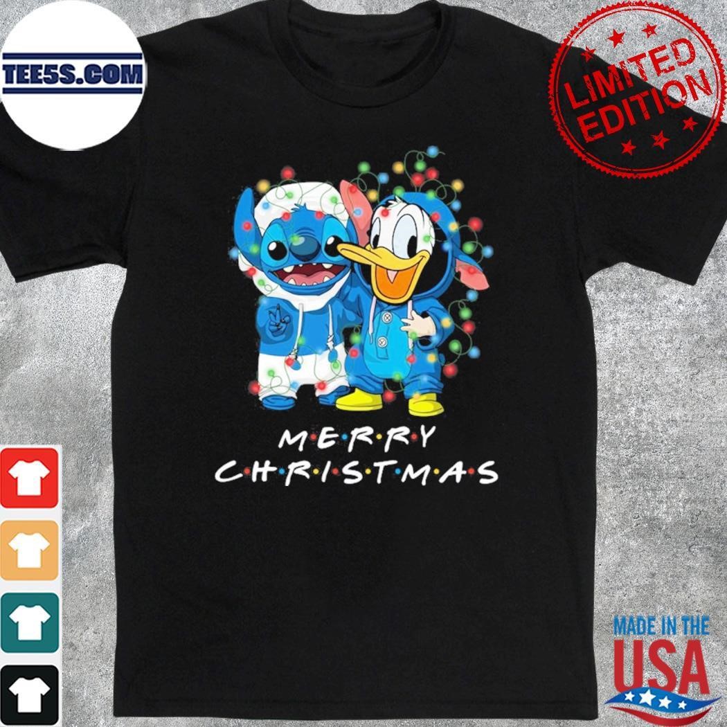 Baby Stitch and baby Donald merry christmas light shirt