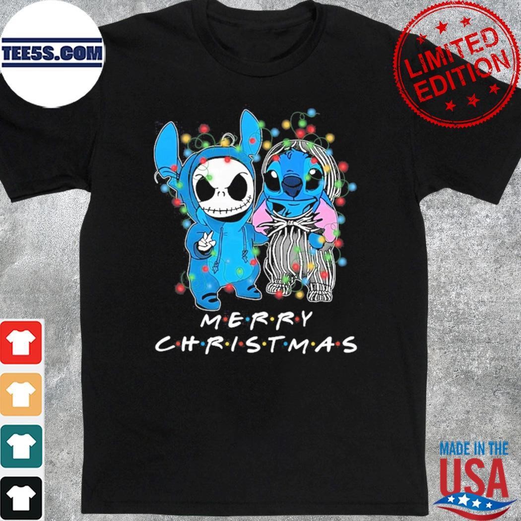 Baby Stitch and baby Jack Skellington merry christmas light shirt