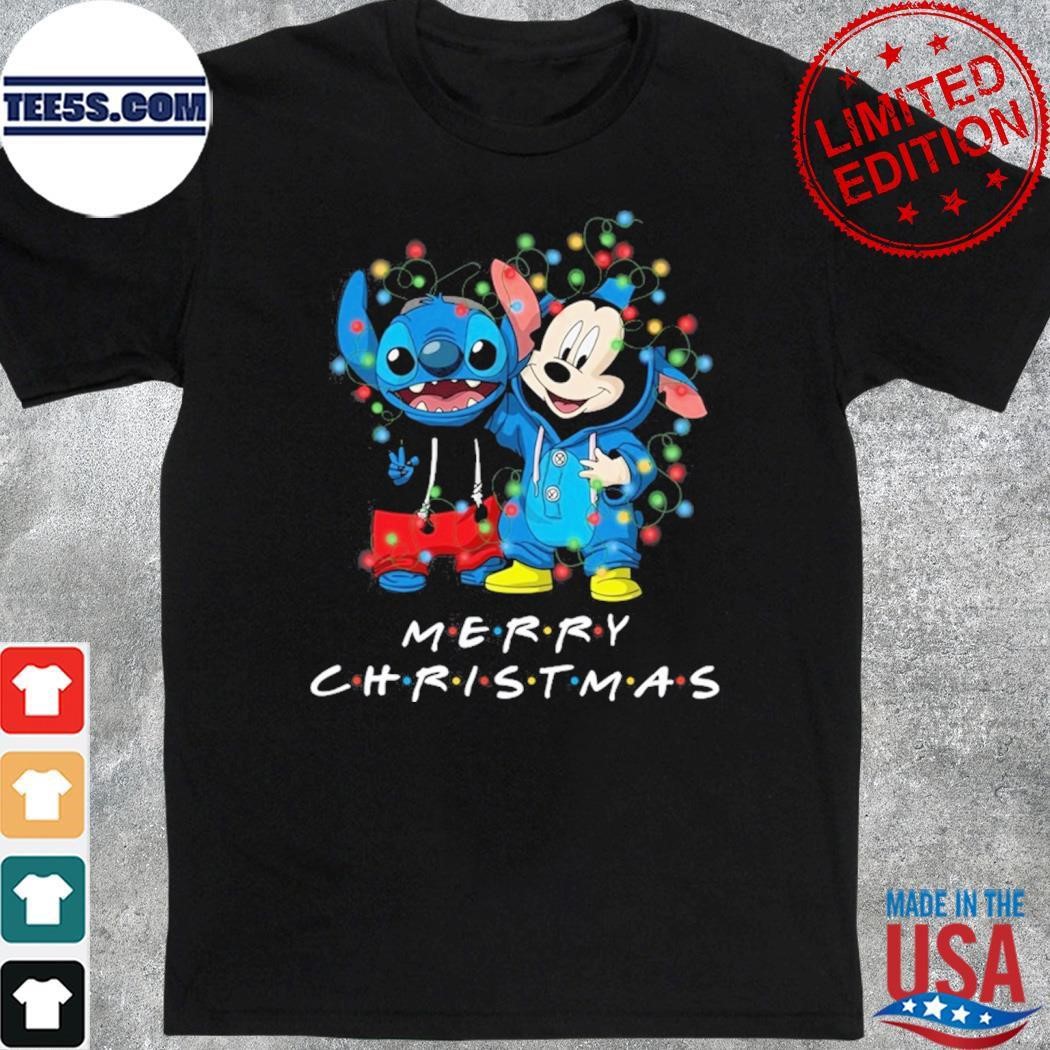 Baby Stitch and baby Mickey mouse merry christmas light shirt