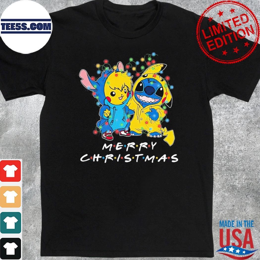 Baby Stitch and baby Pikachu merry christmas light shirt