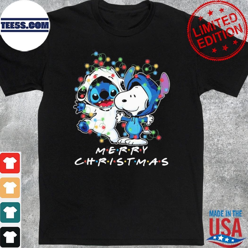 Baby Stitch and baby Snoopy merry christmas light shirt