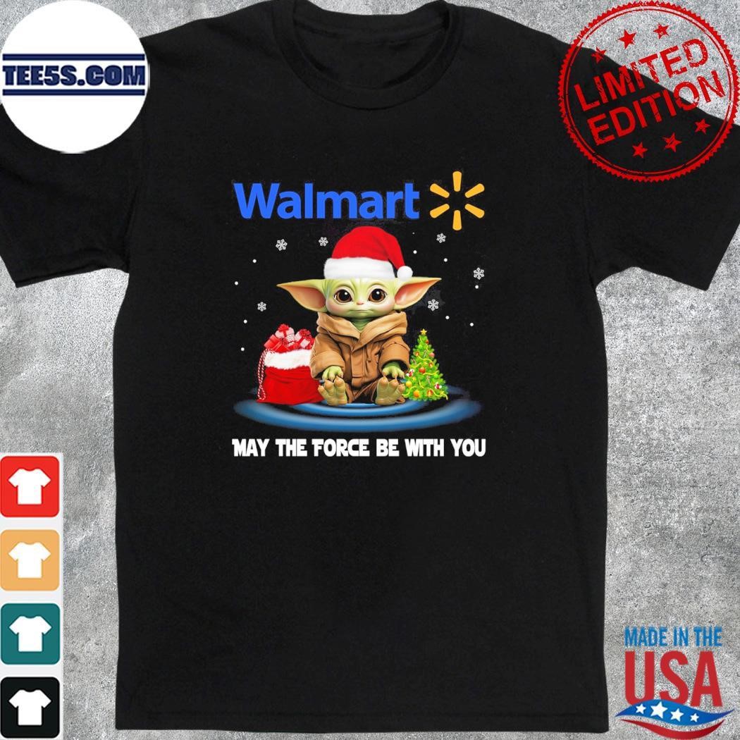 Baby Yoda hat santa Walmart may the force be with you logo christmas shirt