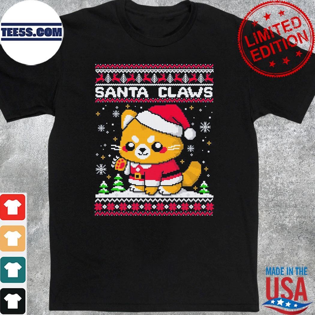 Cat hat santa santa claws ugly christmas shirt