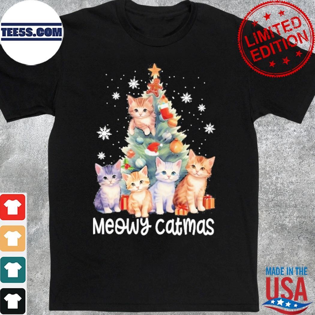 Cats pine tree meowy catmas christmas shirt