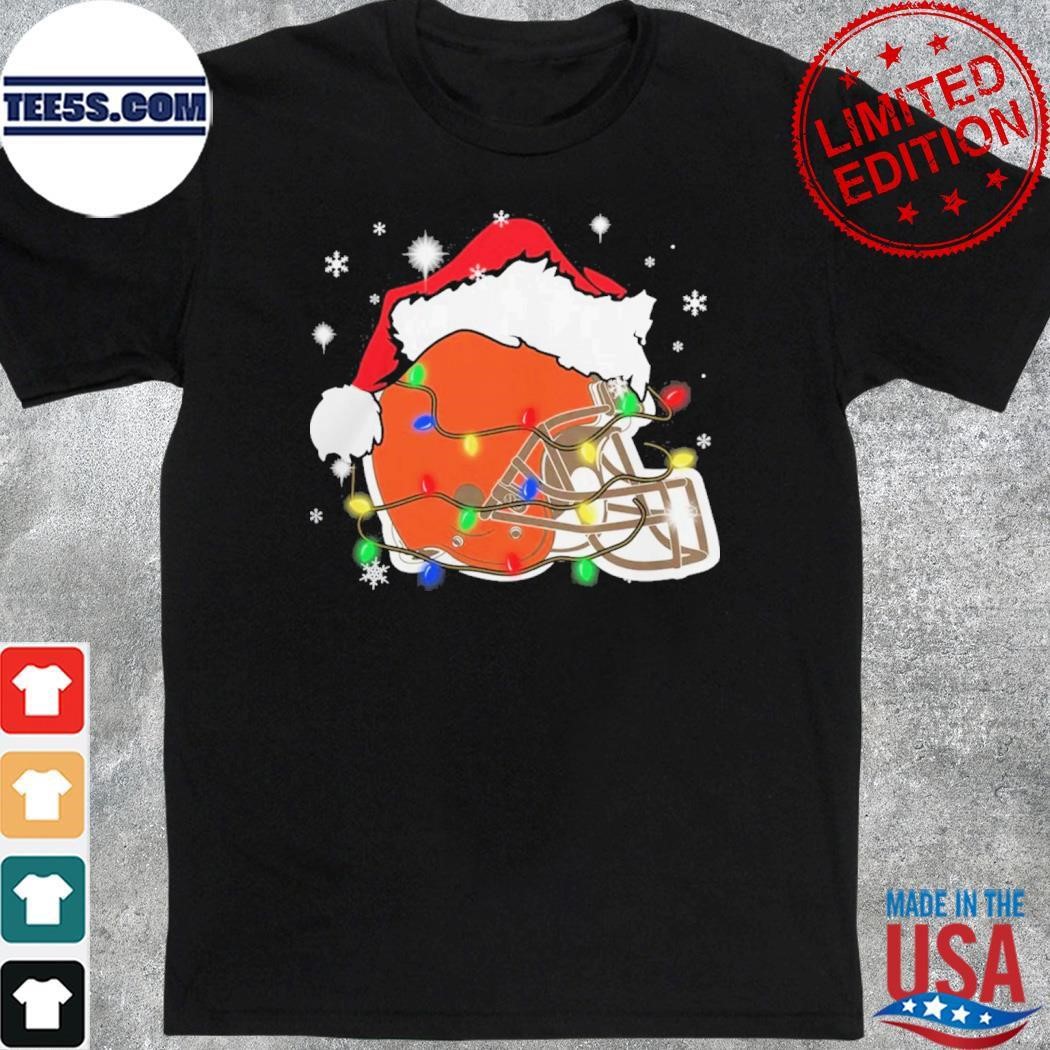 Christmas Light Santa Hat Cleveland Browns Logo Shirt