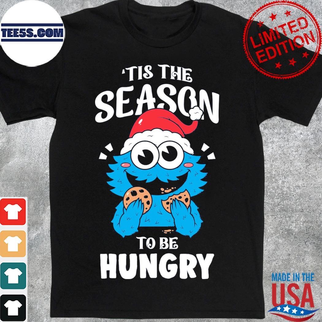 Cookie monster hat santa tis the season to be hungry christmas shirt