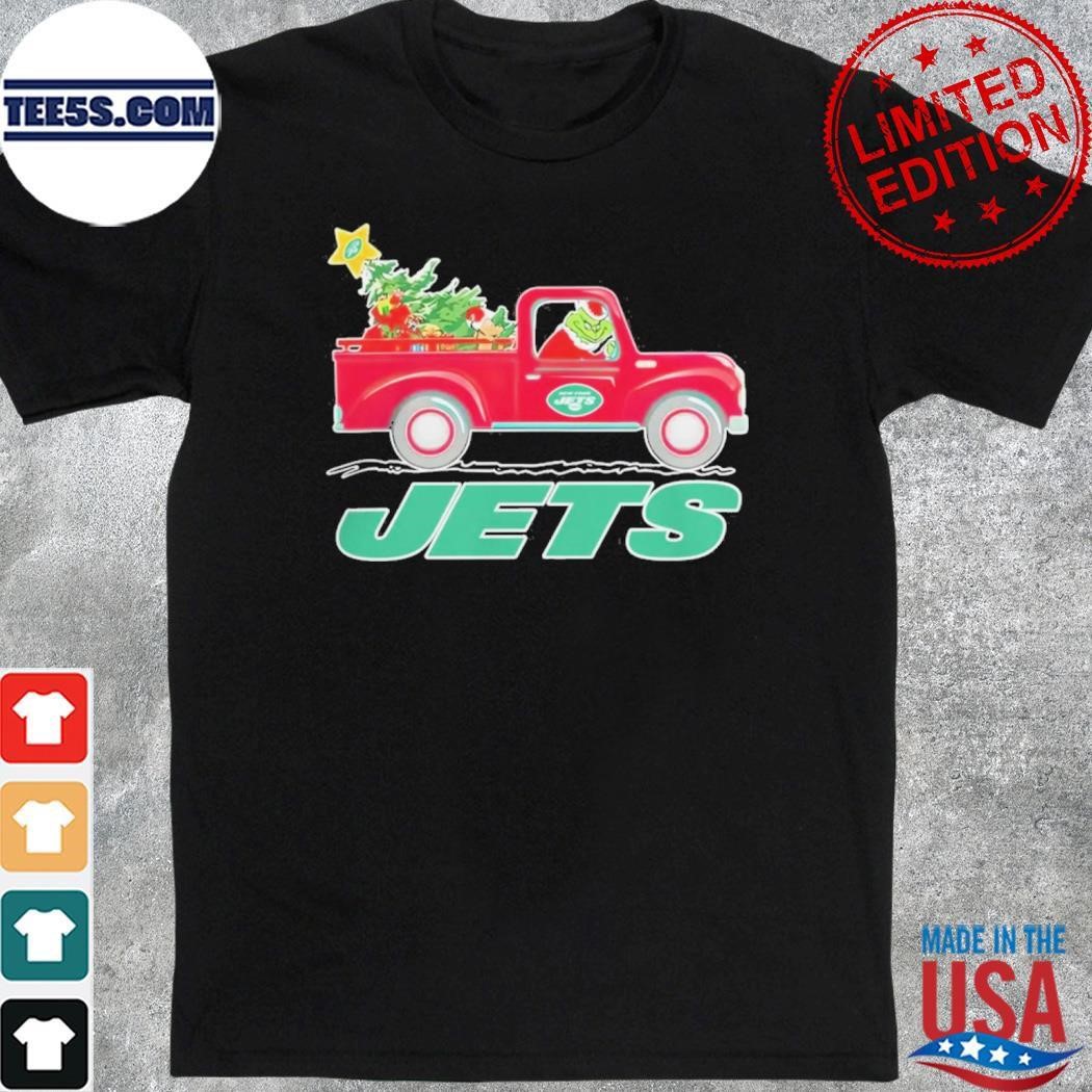 Grinch Hat Santa NFL New York Jets Driving Truck Christmas Shirt