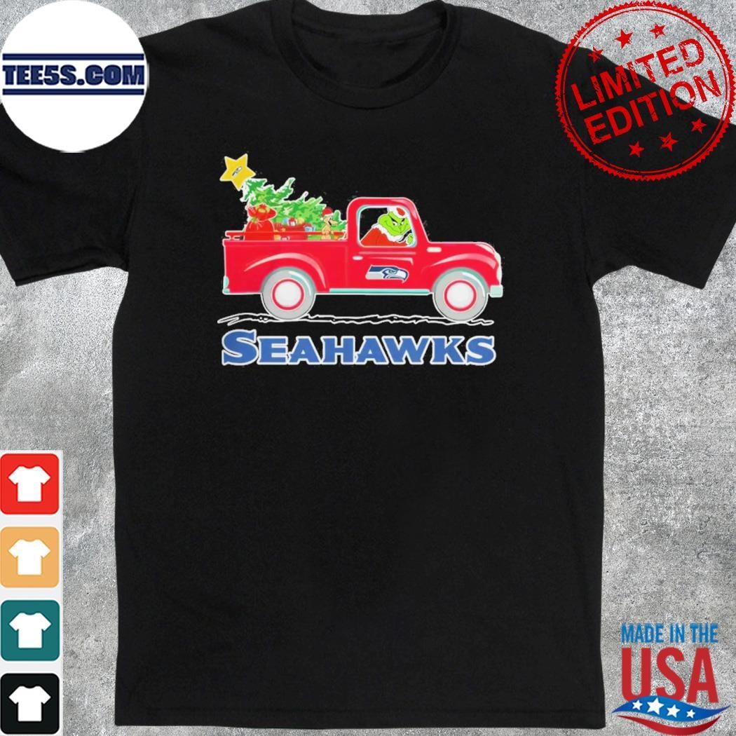 Grinch Hat Santa NFL Seattle Seahawks Driving Truck Christmas shirt