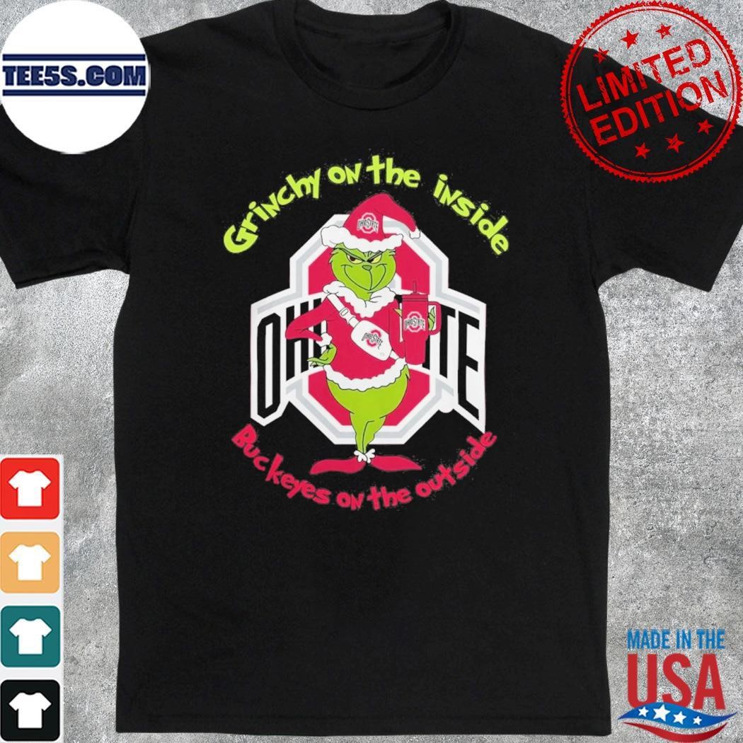 Grinch hat santa On The Inside Ohio State Buckeyes On The Outside Christmas Shirt