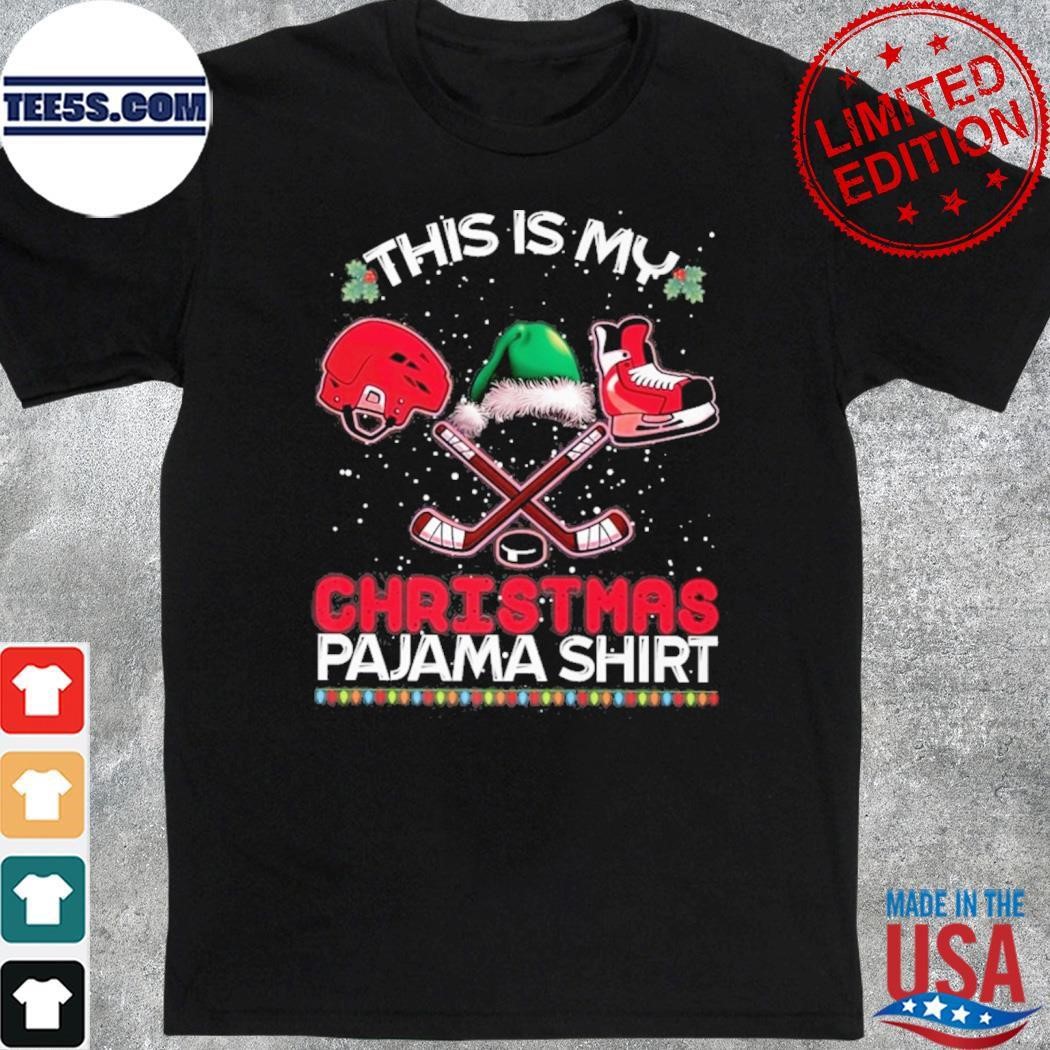 Hockey This is my christmas Pajama logo merry christmas shirt