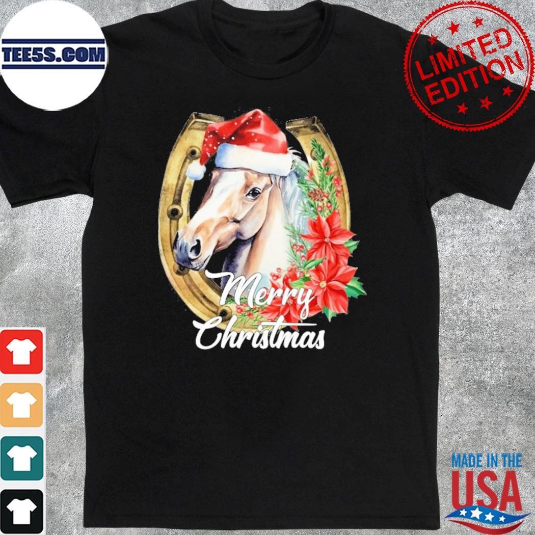 Horse hat santa merry christmas shirt