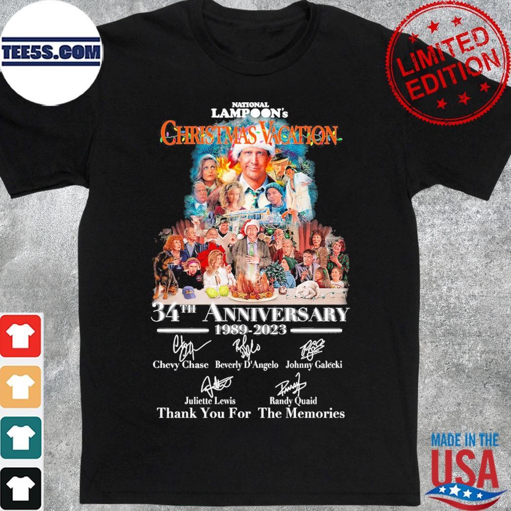 National Lampoon's christmas vacation 34th anniversary 1989-2023 thank you for the memories signatures christmas shirt