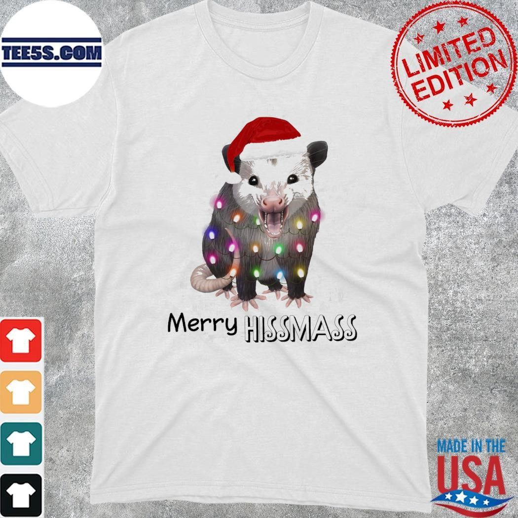 Opossum Santa hat merry Hissmas merry christmas lights shirt