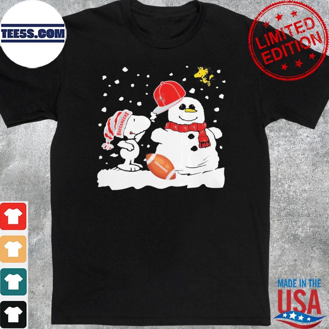 Peanuts Snoopy And Woodstock Snowman Tampa Bay Buccaneers Christmas Shirt