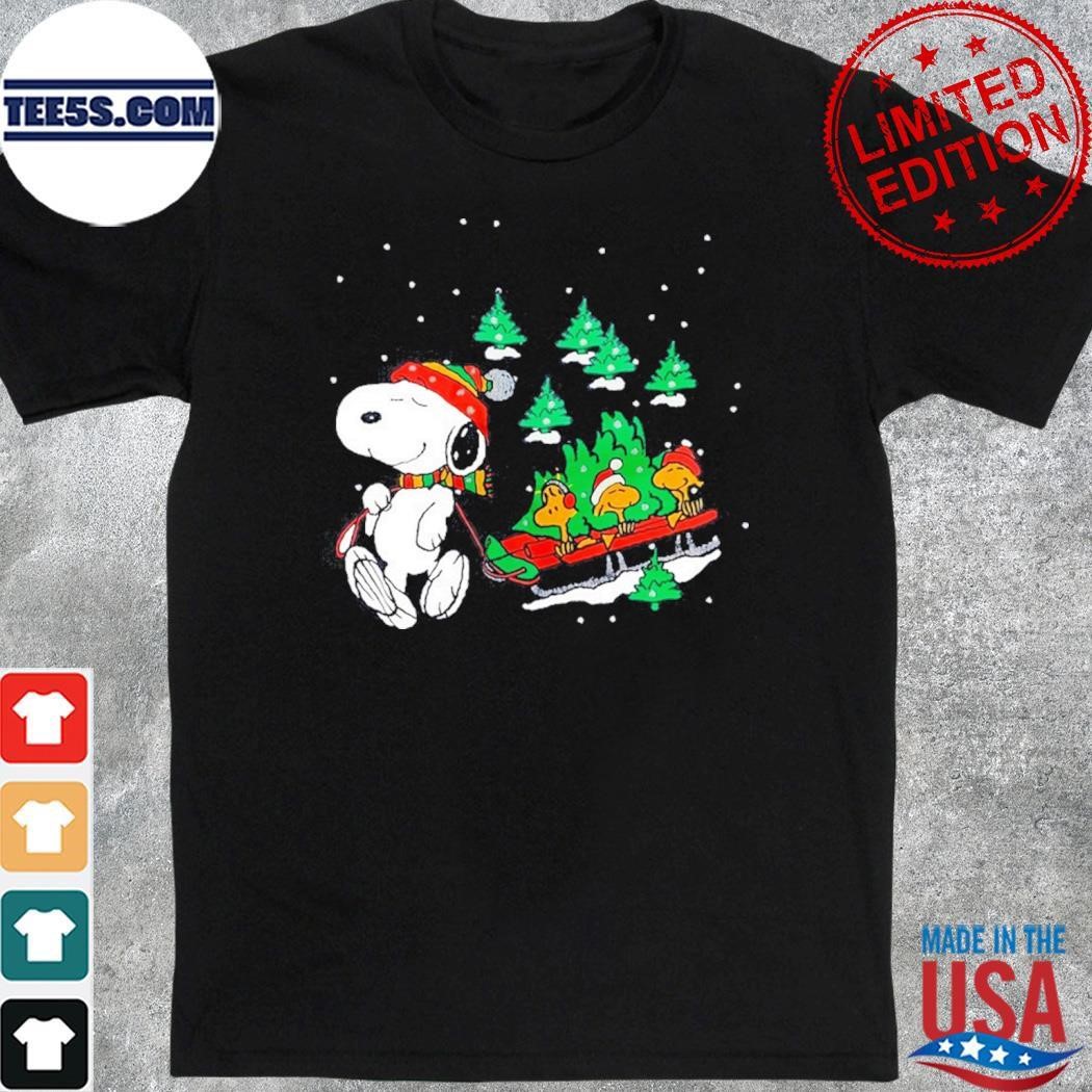 Snoopy and Woodstock hat Santa pine tree merry christmas shirt