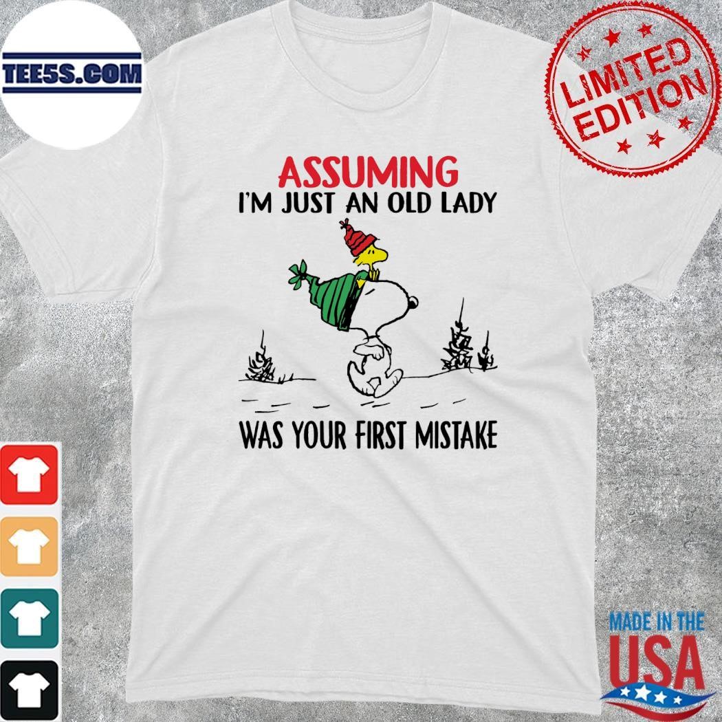 Snoopy and Woodstock hat santa assuming I'm just an old lady was your mistake christmas shirt