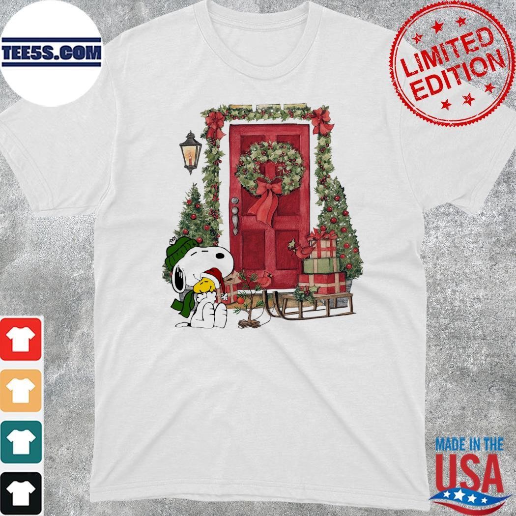 Snoopy and Woodstock hat santa door christmas shirt