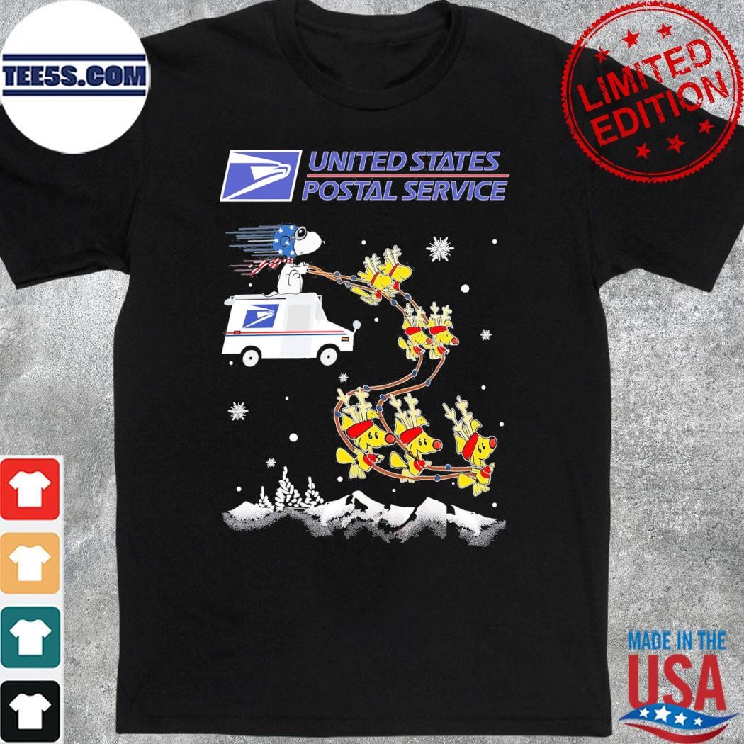 Snoopy and Woodstocks reindeer car United States Postal Service merry christmas shirt
