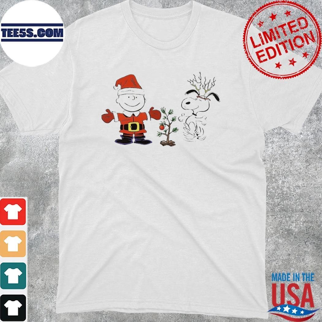 Snoopy reindeer and Charlie Brown hat santa tree merry christmas shirt