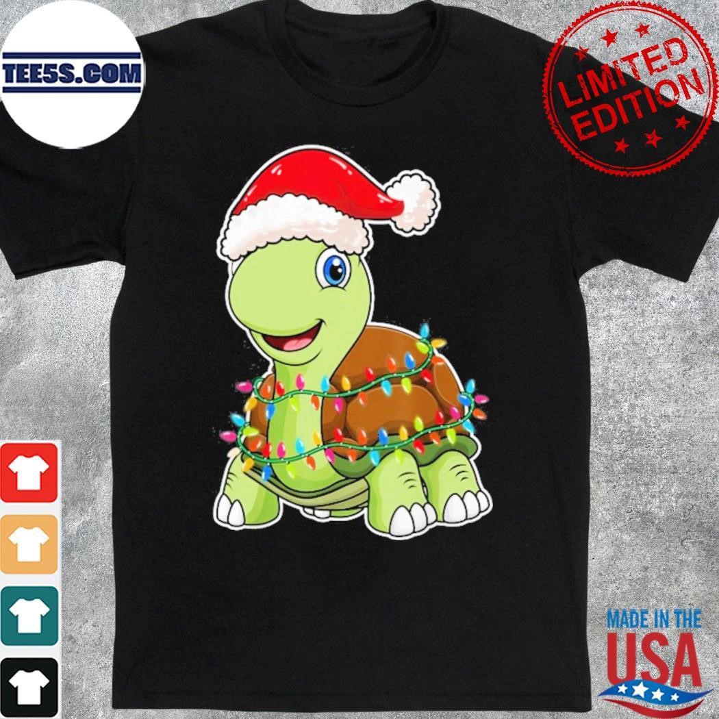Turtle hat santa light merry christmas shirt