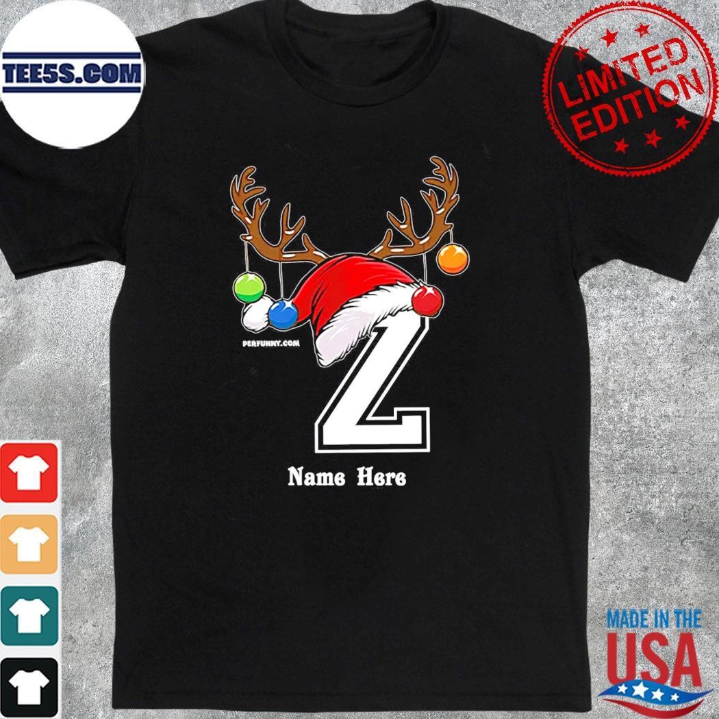 Z hat santa reindeer name here merry christmas shirt